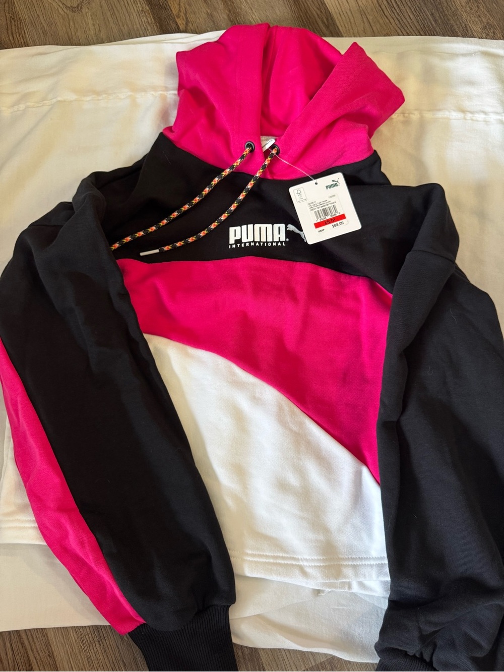 PUMA Colorblock Hoodie NWT XS Pink Black White